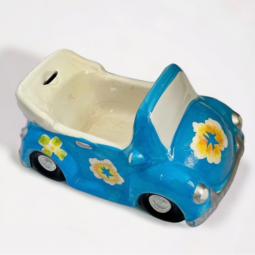 Bug Beetle Car Convertible WMG 2011 Blue Ceramic Retro Hippie  Planter / Holder